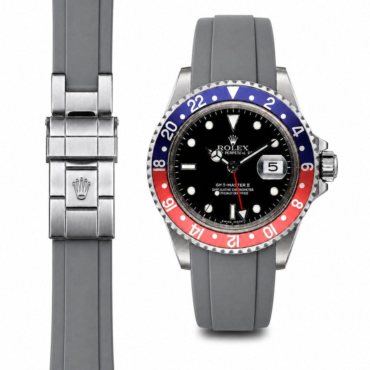 Curved End Rubber Strap for Rolex GMT Master I & II Deployant