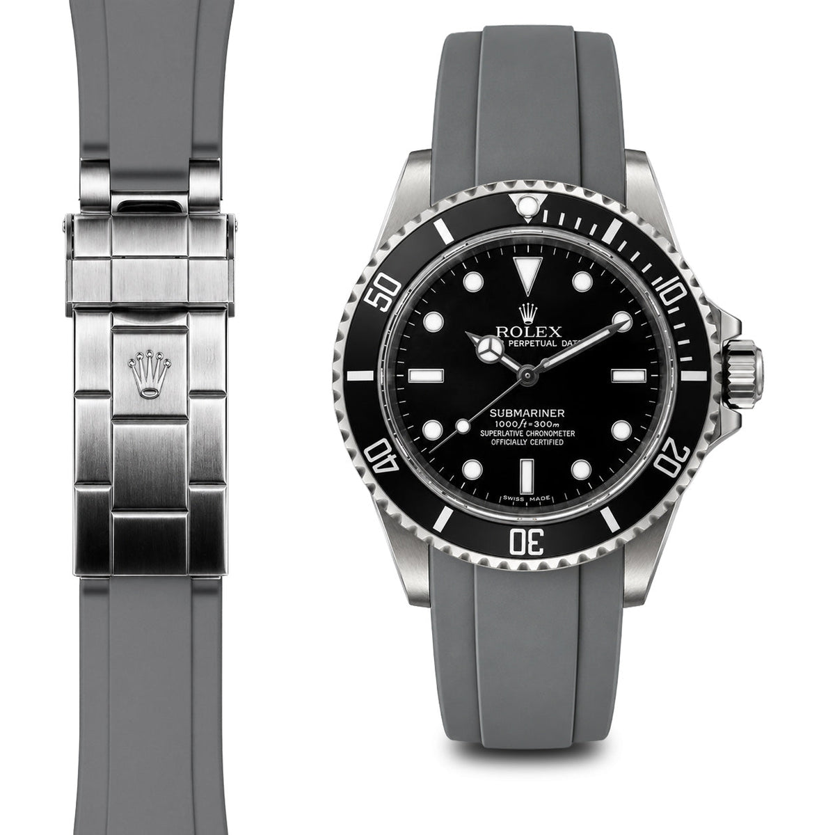 Curved End Rubber Strap for Rolex Submariner No-Date Deployant