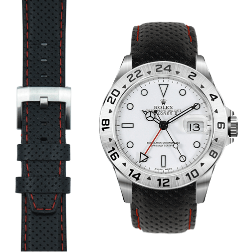 Curved End Racing Leather Strap for Rolex Explorer II with Tang Buckle