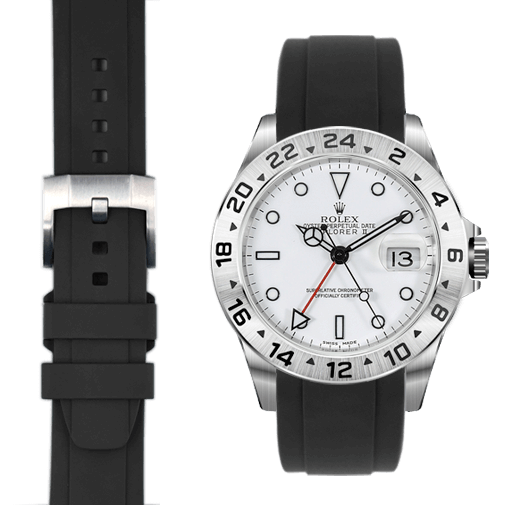 Curved End Rubber Strap for Rolex Explorer II with Tang Buckle
