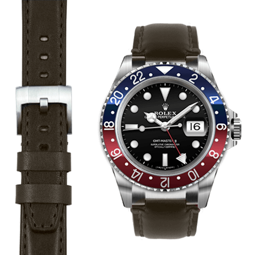 Steel End Link Leather Strap for Rolex GMT Master I & II with Tang Buckle
