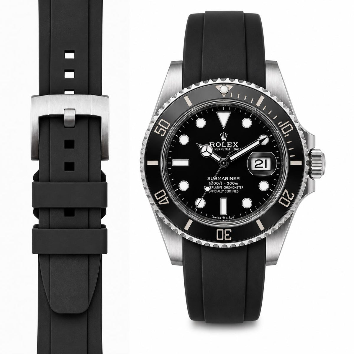 Curved End Rubber Strap for Rolex Submariner 41mm with Tang Buckle (2020 Release)