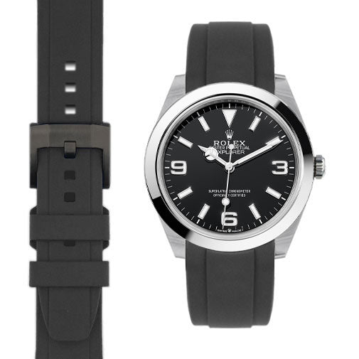Gebogenes Kautschukarmband für Rolex Explorer I 40mm mit Dornschließe