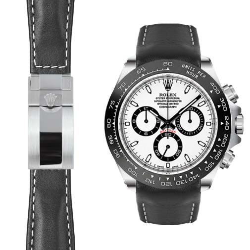 Curved End Leather Strap for Rolex Ceramic Daytona Deployant