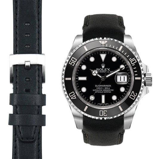Curved End Leather Strap for Rolex Submariner Ceramic with Tang Buckle