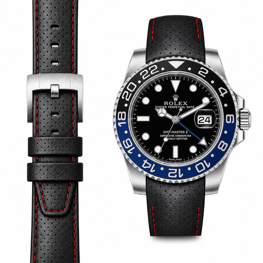 Curved End Racing Leather Strap for Rolex GMT Master II Ceramic with Tang Buckle