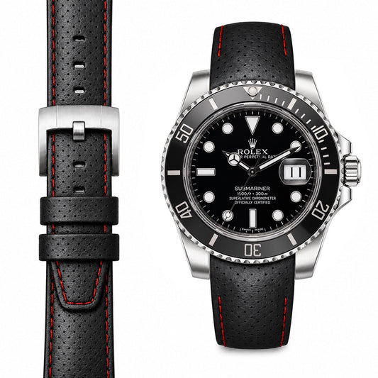 Curved End Racing Leather Strap for Rolex Submariner Ceramic with Tang Buckle