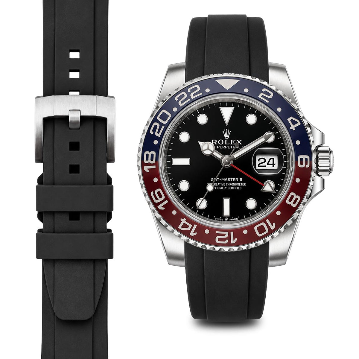 Curved End Rubber Strap for Rolex GMT Ceramic Jubilee with Tang Buckle