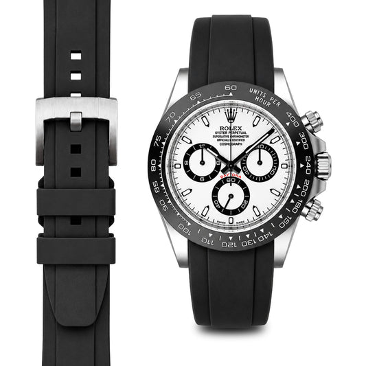 Curved End Rubber Strap for Rolex Ceramic Daytona with Tang Buckle