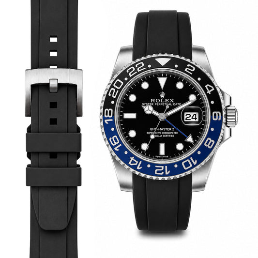 Curved End Rubber Strap for Rolex GMT Master II Ceramic with Tang Buckle