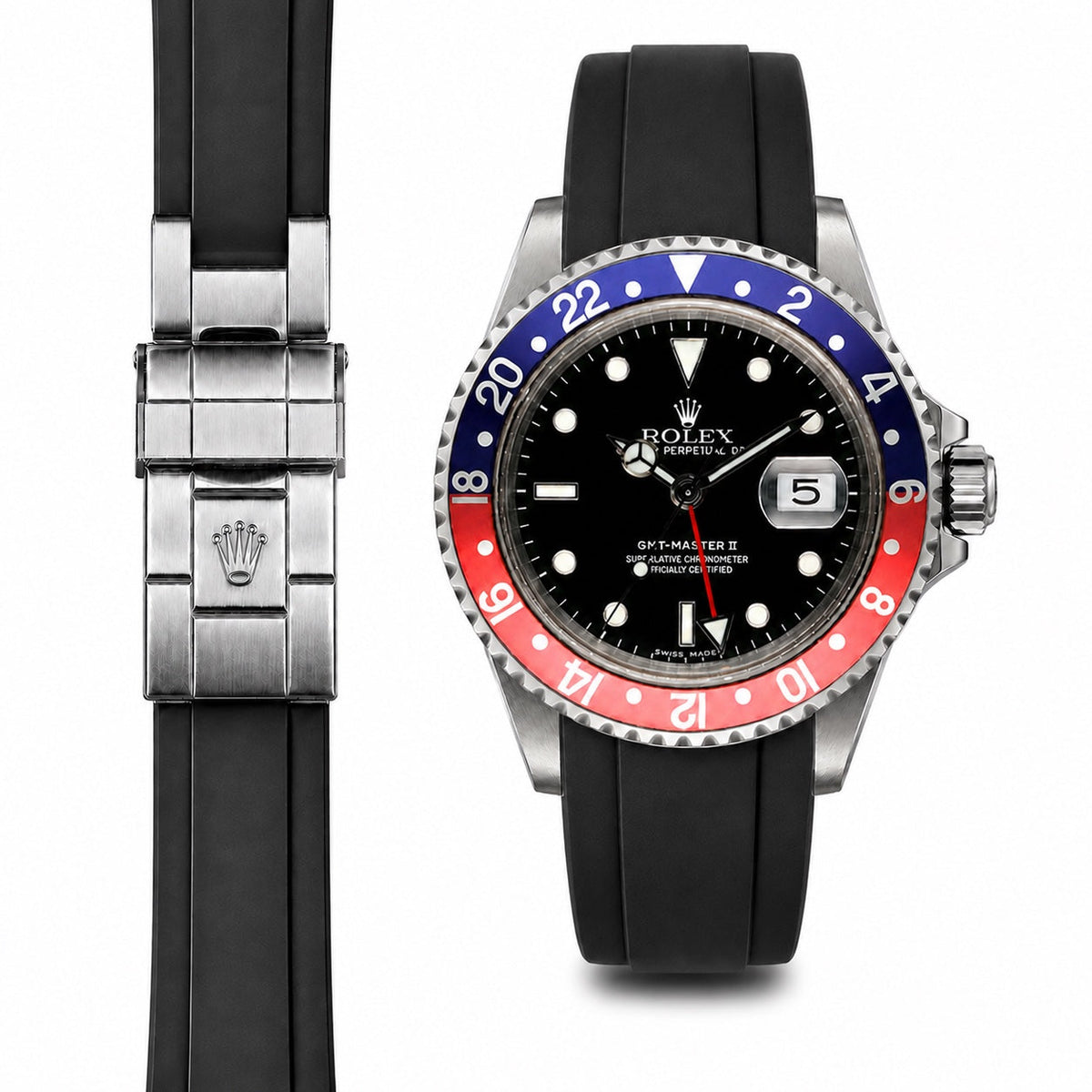 Curved End Rubber Strap for Rolex GMT Master I & II Deployant