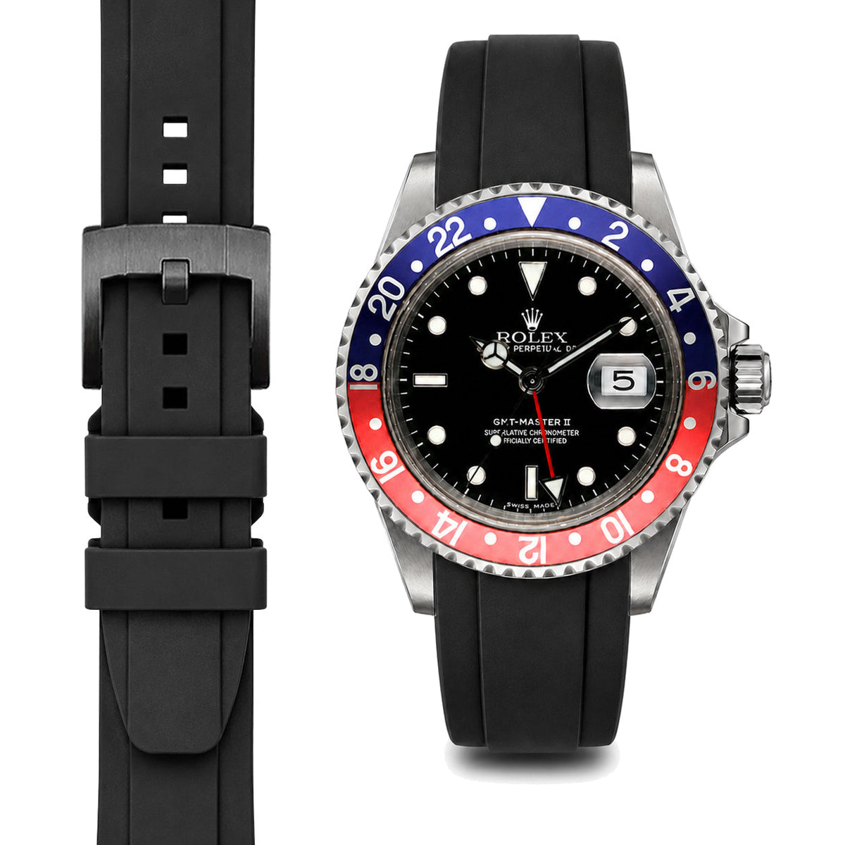 Curved End Rubber Strap for Rolex GMT Master I & II Tang Buckle