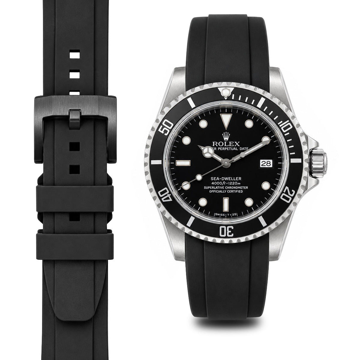 Curved End Rubber Strap for Rolex Sea-Dweller with Tang Buckle