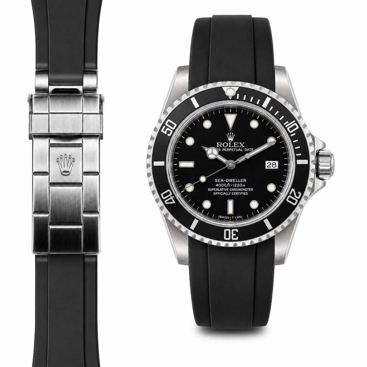 Curved End Rubber Strap for Rolex Sea-Dweller Deployant