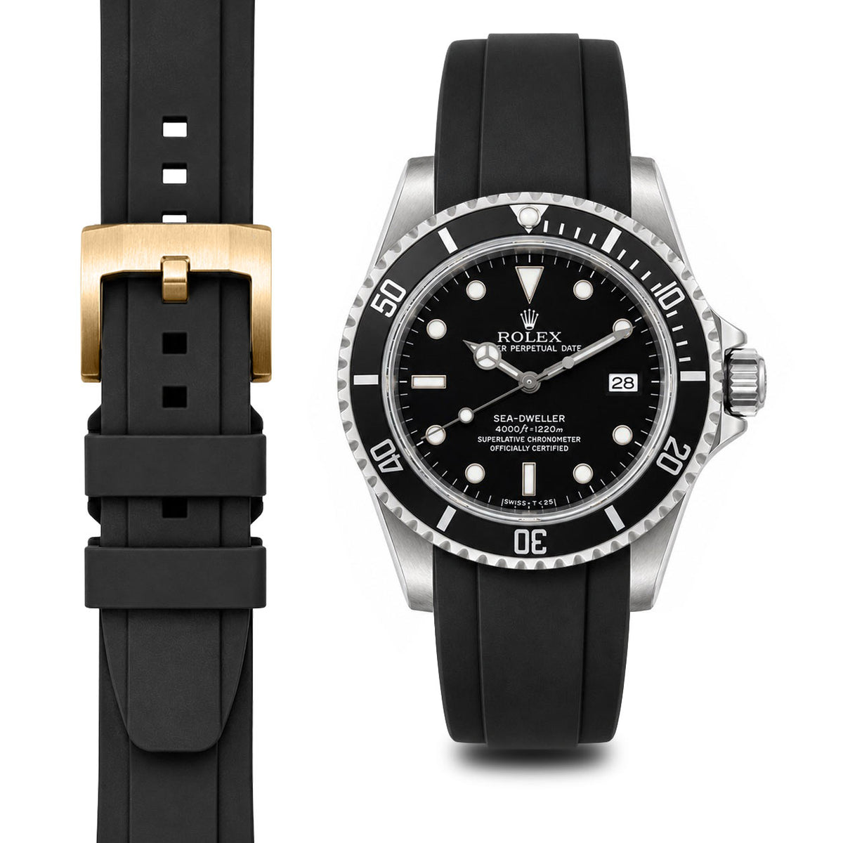Curved End Rubber Strap for Rolex Sea-Dweller with Tang Buckle
