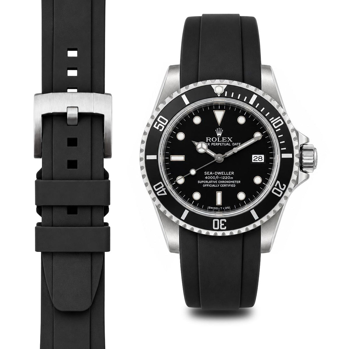 Curved End Rubber Strap for Rolex Sea-Dweller with Tang Buckle