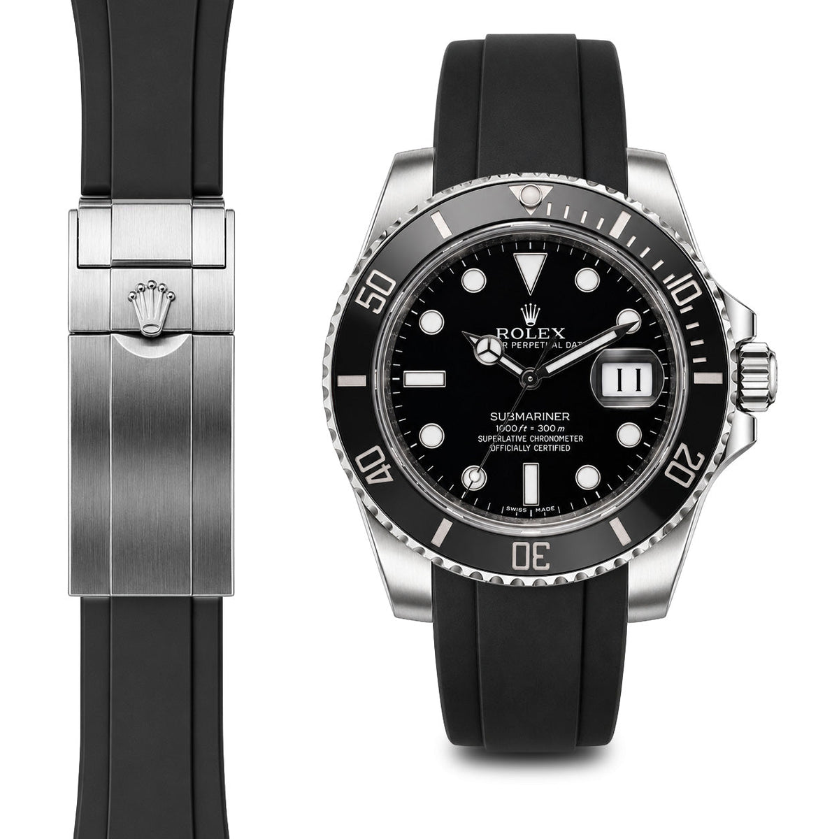 Curved End Rubber Strap for Rolex Submariner Ceramic Deployant