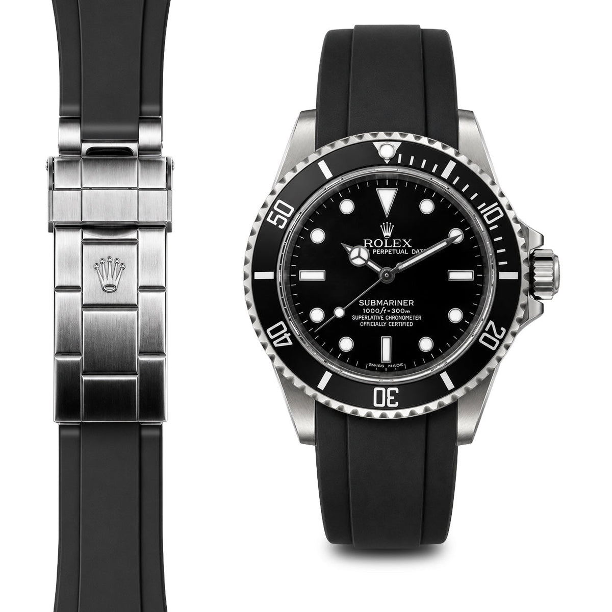 Curved End Rubber Strap for Rolex Submariner No-Date Deployant