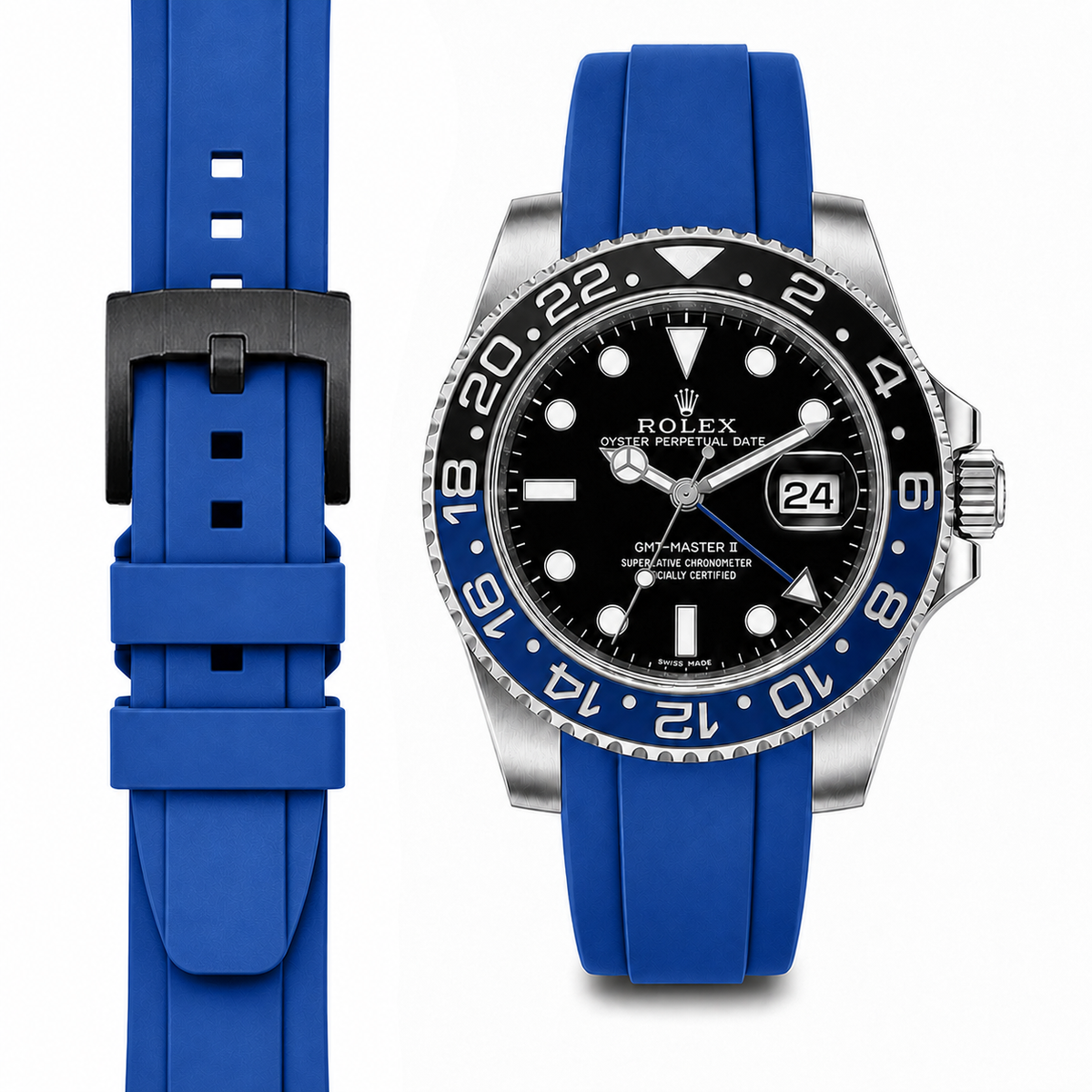 Curved End Rubber Strap for Rolex GMT Master II Ceramic with Tang Buckle