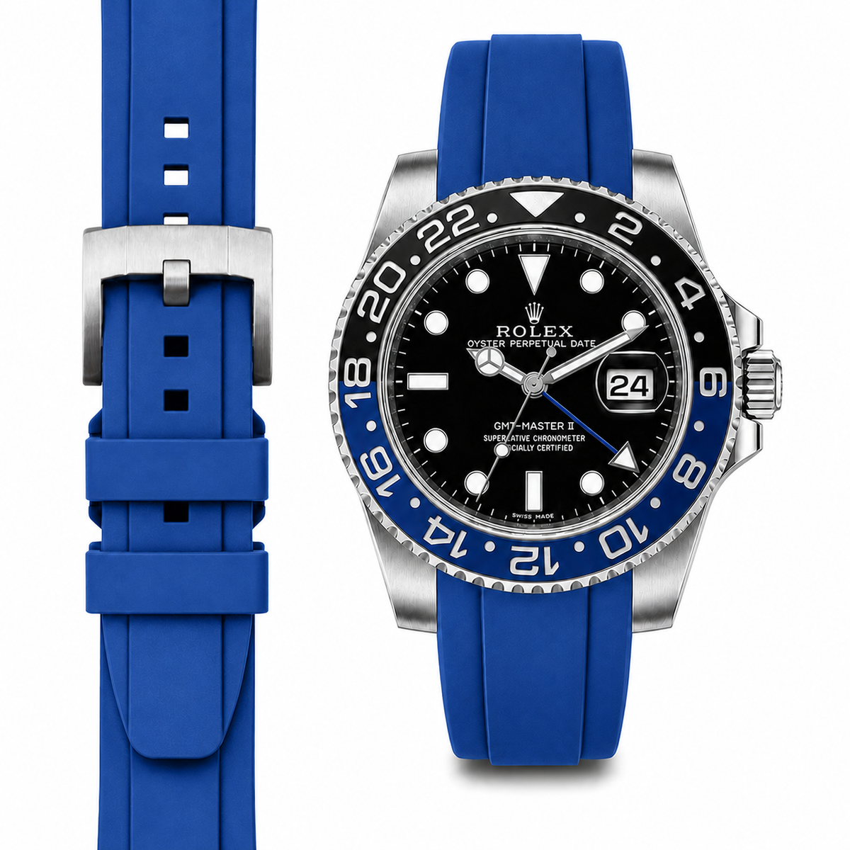 Curved End Rubber Strap for Rolex GMT Master II Ceramic with Tang Buckle