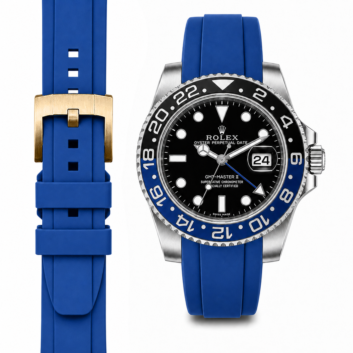 Curved End Rubber Strap for Rolex GMT Master II Ceramic with Tang Buckle