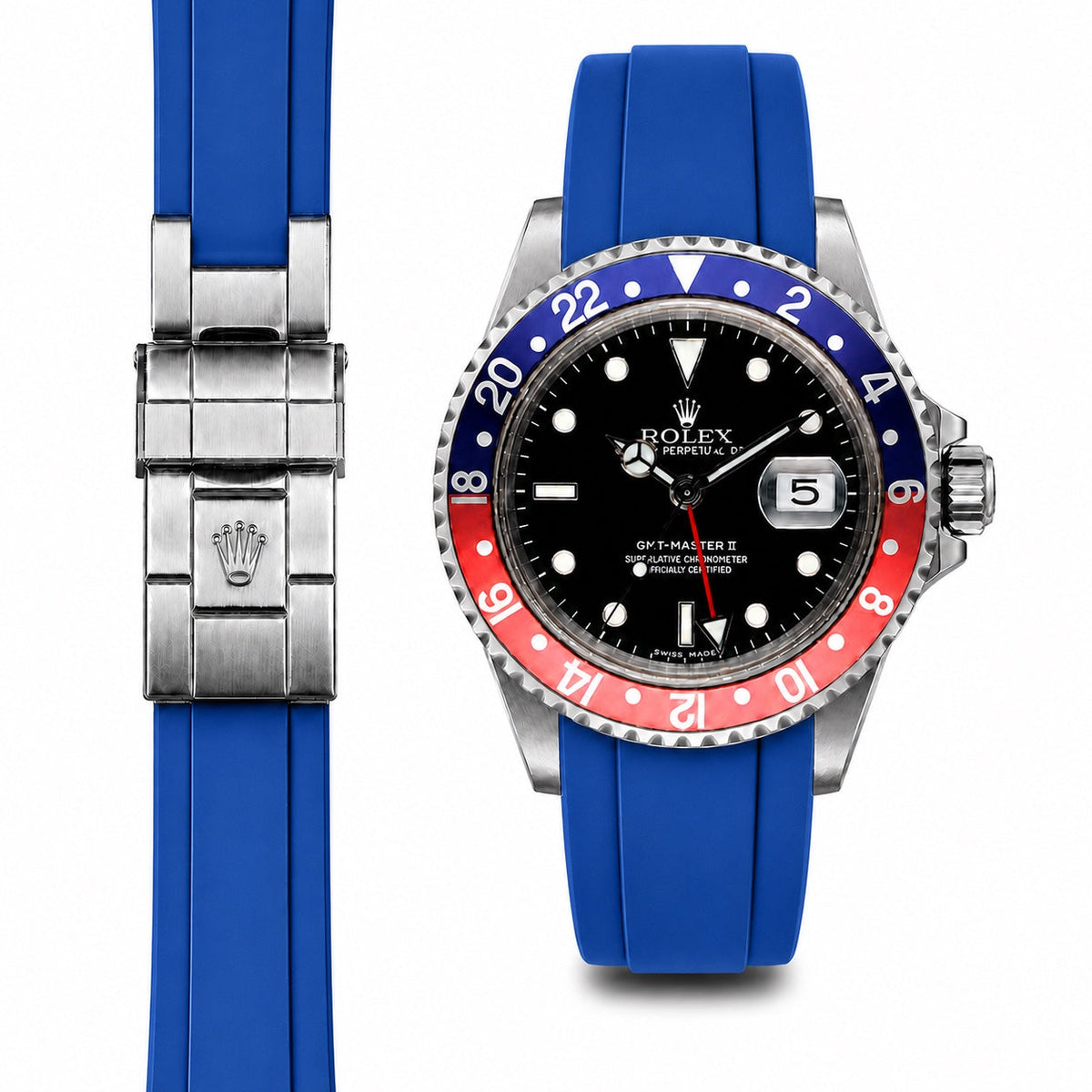 Curved End Rubber Strap for Rolex GMT Master I & II Deployant