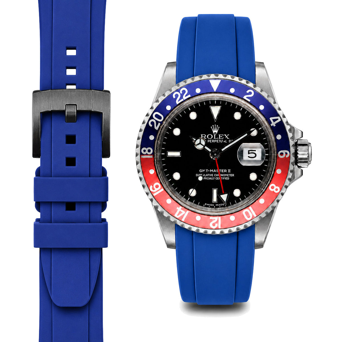Curved End Rubber Strap for Rolex GMT Master I & II Tang Buckle