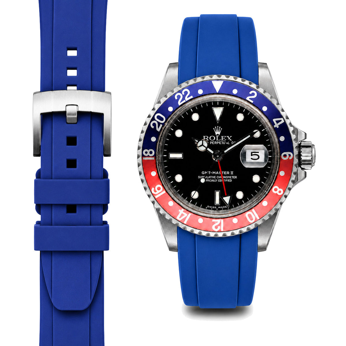 Curved End Rubber Strap for Rolex GMT Master I & II Tang Buckle