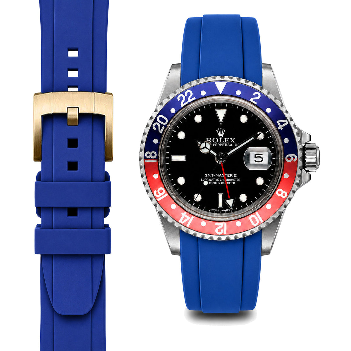 Curved End Rubber Strap for Rolex GMT Master I & II Tang Buckle
