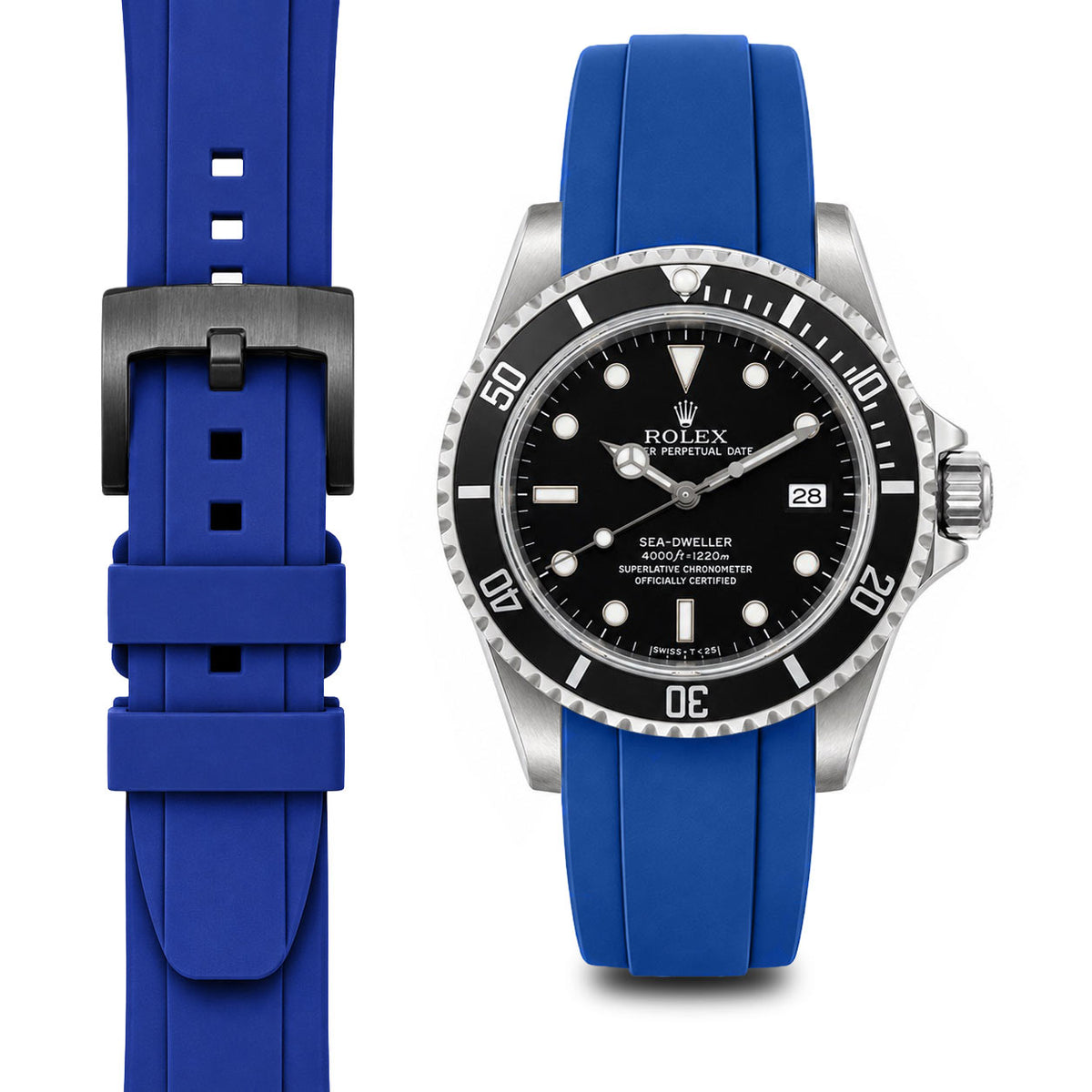 Curved End Rubber Strap for Rolex Sea-Dweller with Tang Buckle
