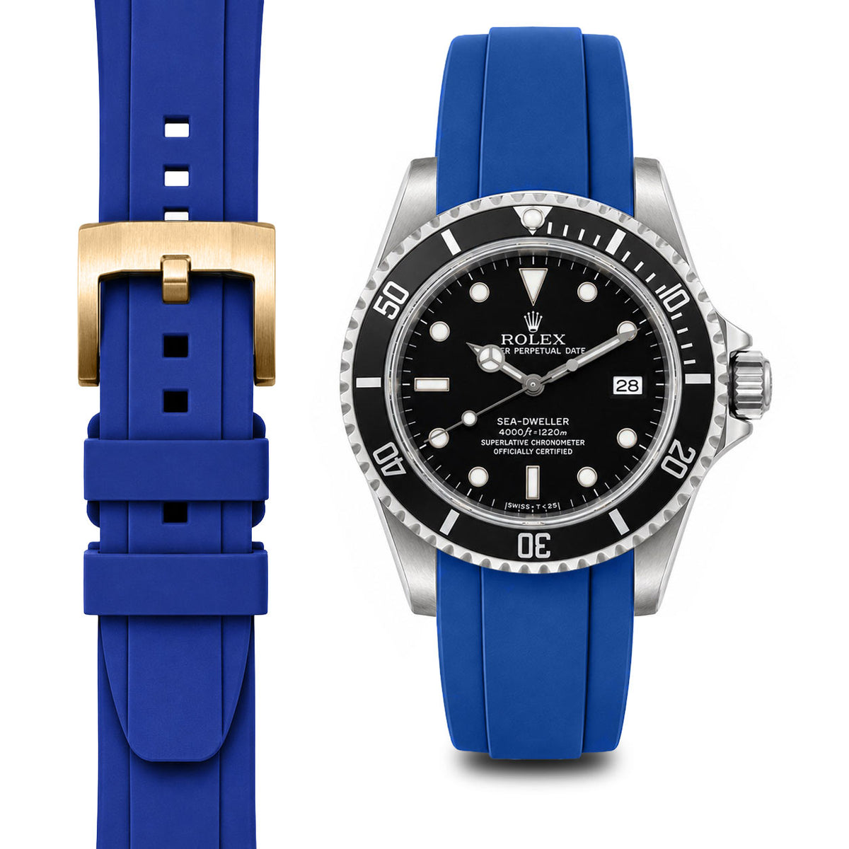 Curved End Rubber Strap for Rolex Sea-Dweller with Tang Buckle