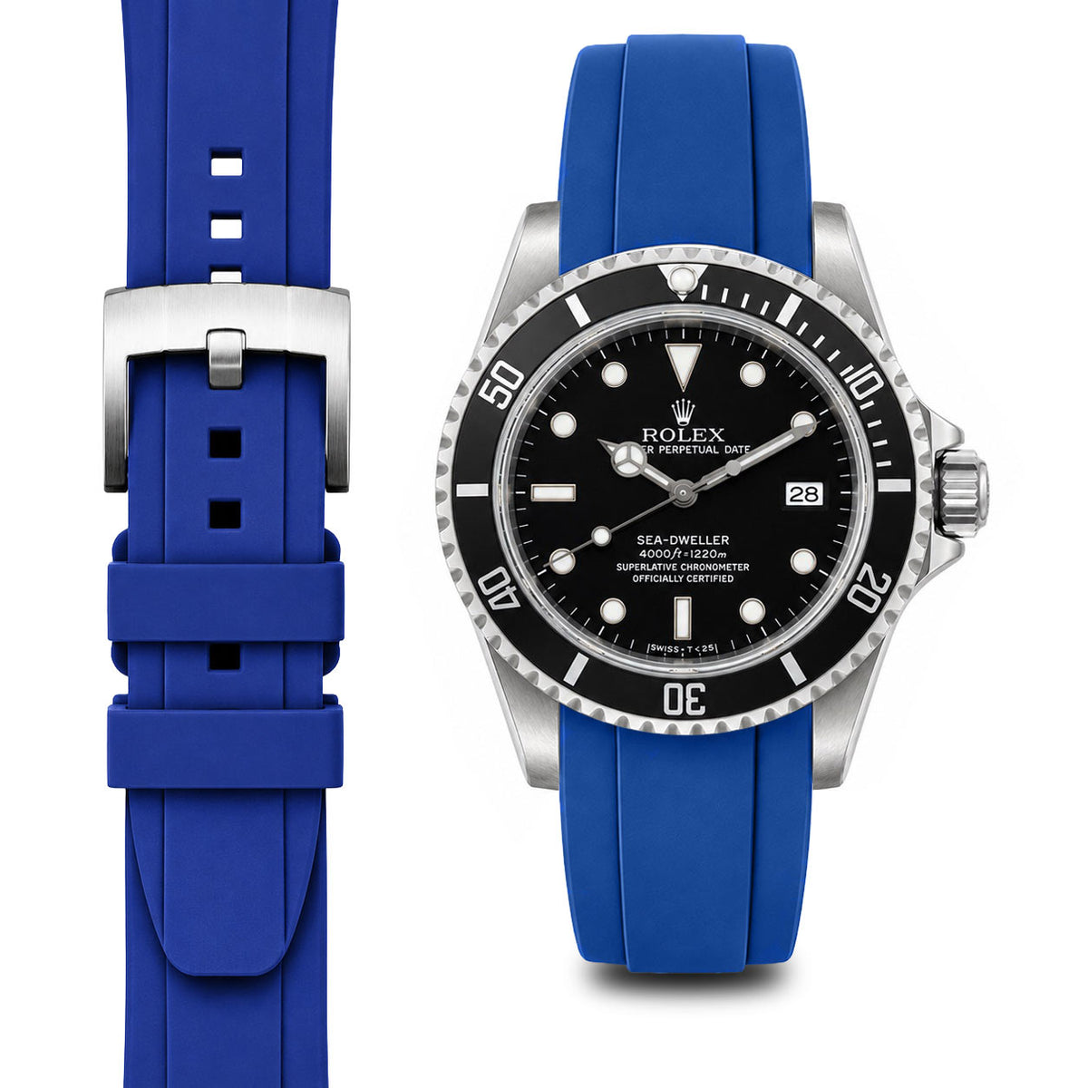Curved End Rubber Strap for Rolex Sea-Dweller with Tang Buckle
