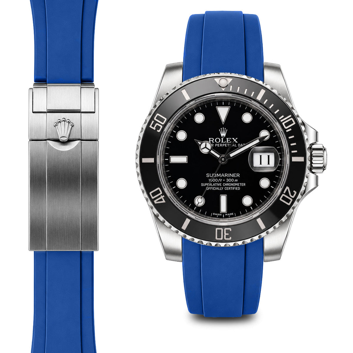 Curved End Rubber Strap for Rolex Submariner Ceramic Deployant