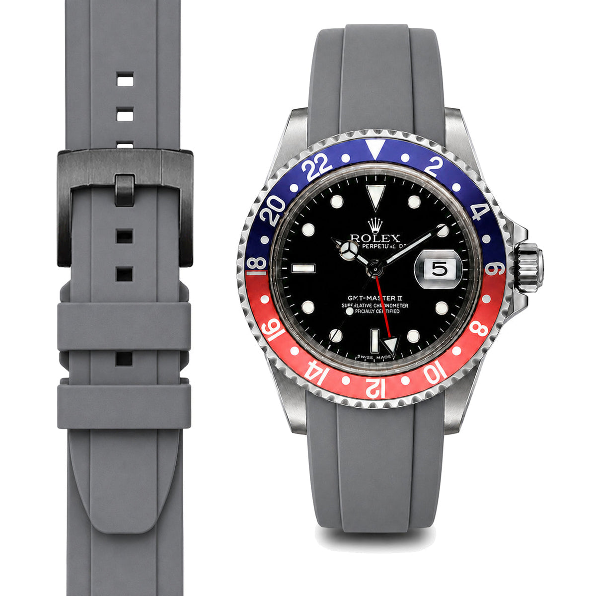 Curved End Rubber Strap for Rolex GMT Master I & II Tang Buckle