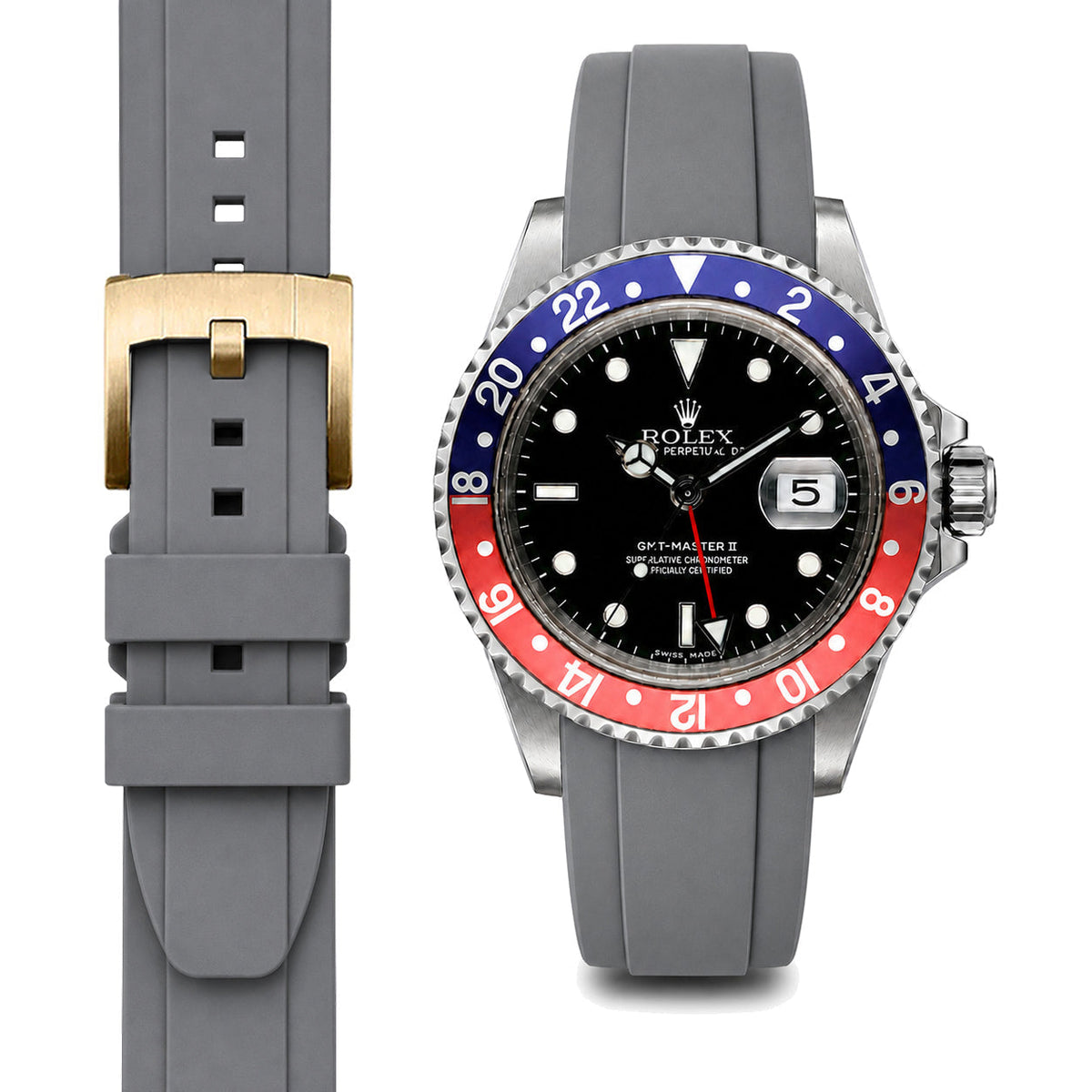 Curved End Rubber Strap for Rolex GMT Master I & II Tang Buckle