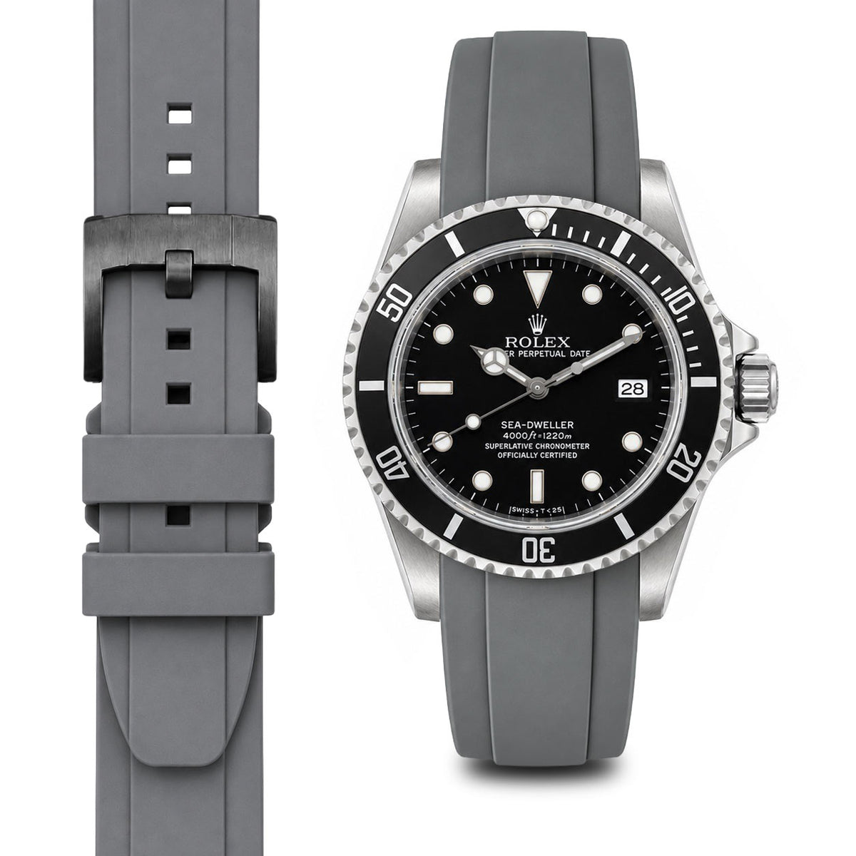 Curved End Rubber Strap for Rolex Sea-Dweller with Tang Buckle