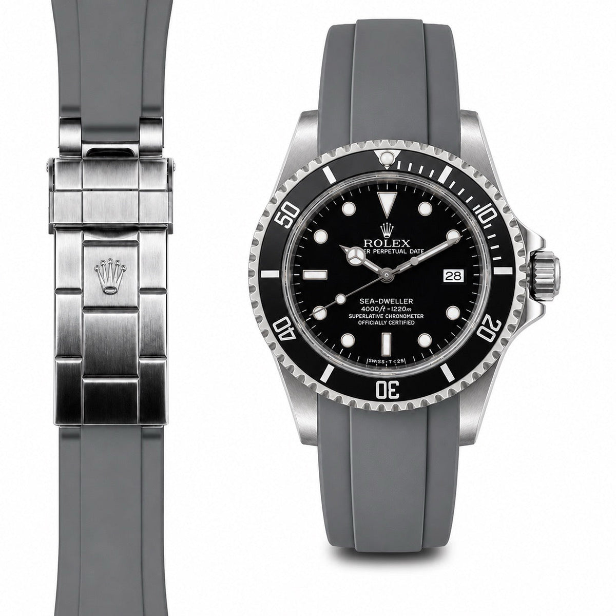 Curved End Rubber Strap for Rolex Sea-Dweller Deployant