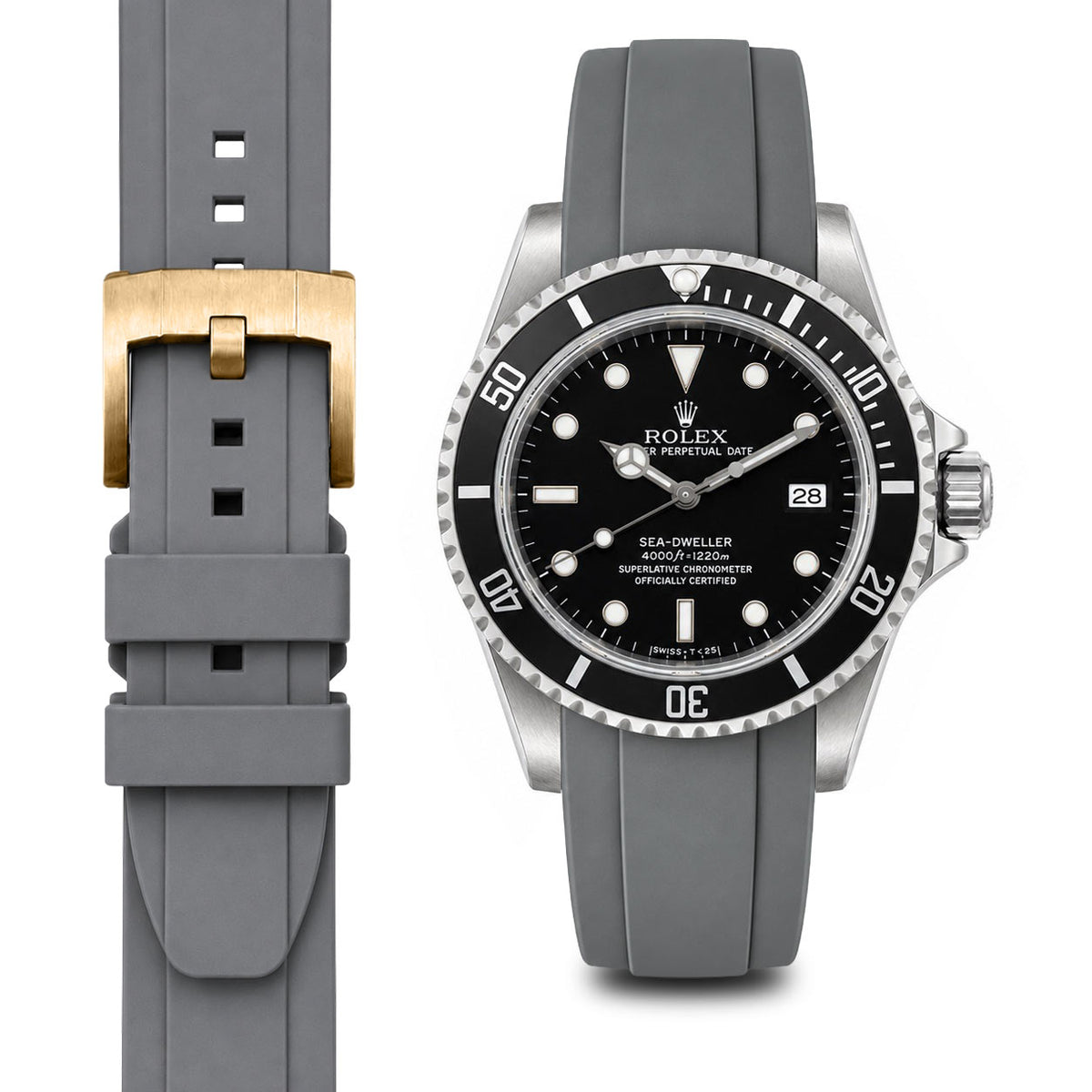 Curved End Rubber Strap for Rolex Sea-Dweller with Tang Buckle