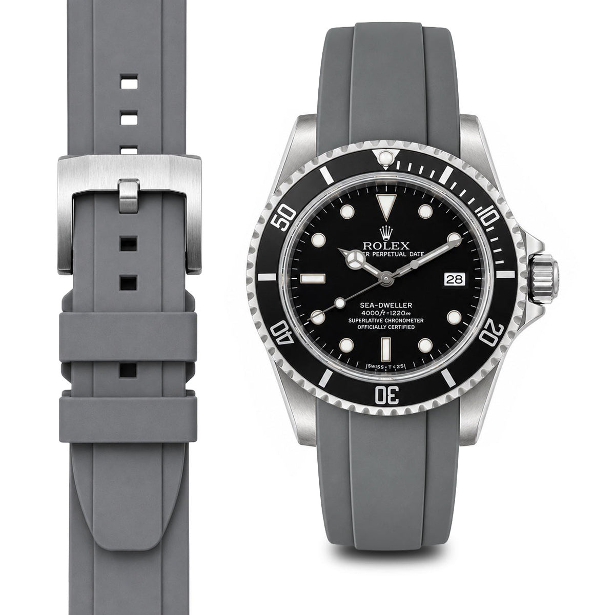 Curved End Rubber Strap for Rolex Sea-Dweller with Tang Buckle