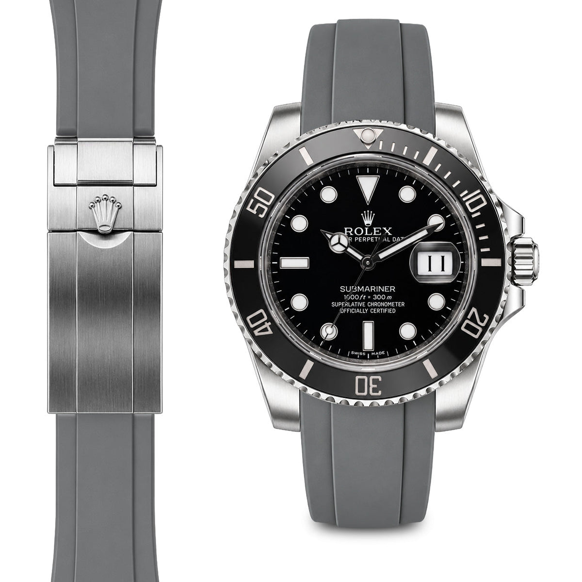 Curved End Rubber Strap for Rolex Submariner Ceramic Deployant