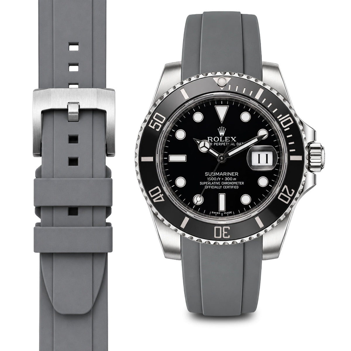 Curved End Rubber Strap for Rolex Submariner Ceramic with Tang Buckle