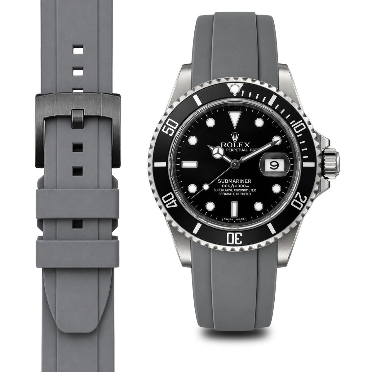 Curved End Rubber Strap for Rolex Submariner with Tang Buckle