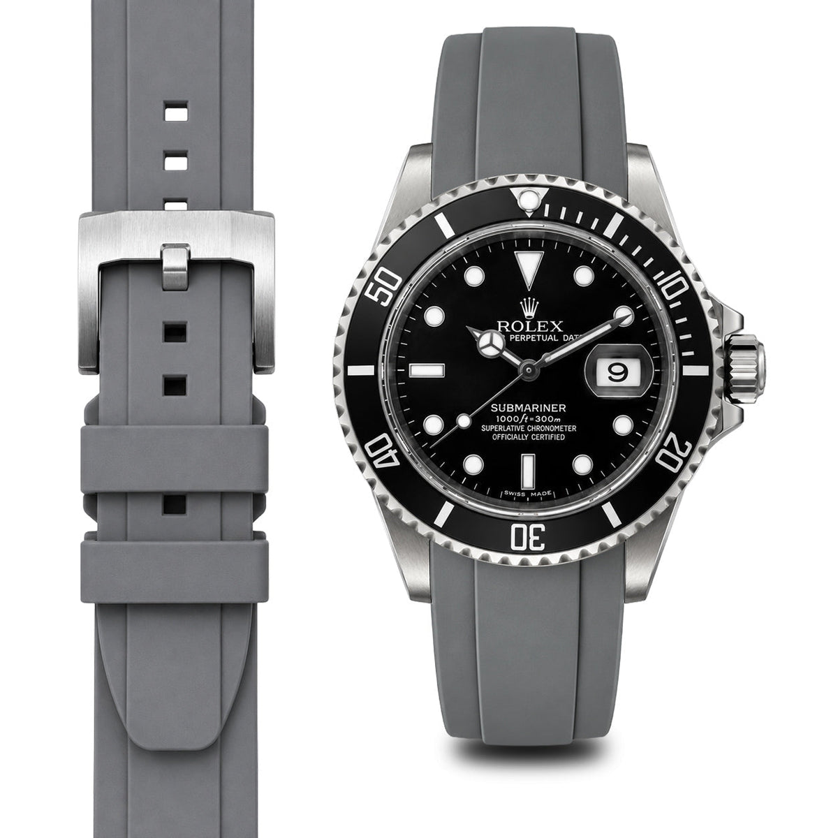 Curved End Rubber Strap for Rolex Submariner with Tang Buckle