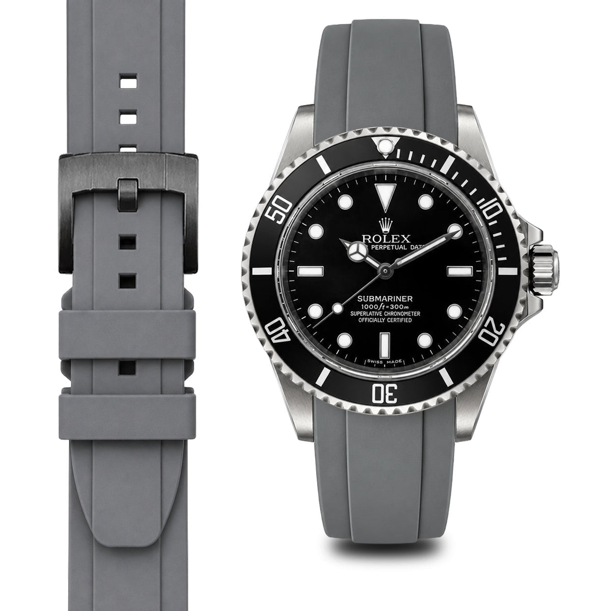 Curved End Rubber Strap for Rolex Submariner No-Date with Tang Buckle