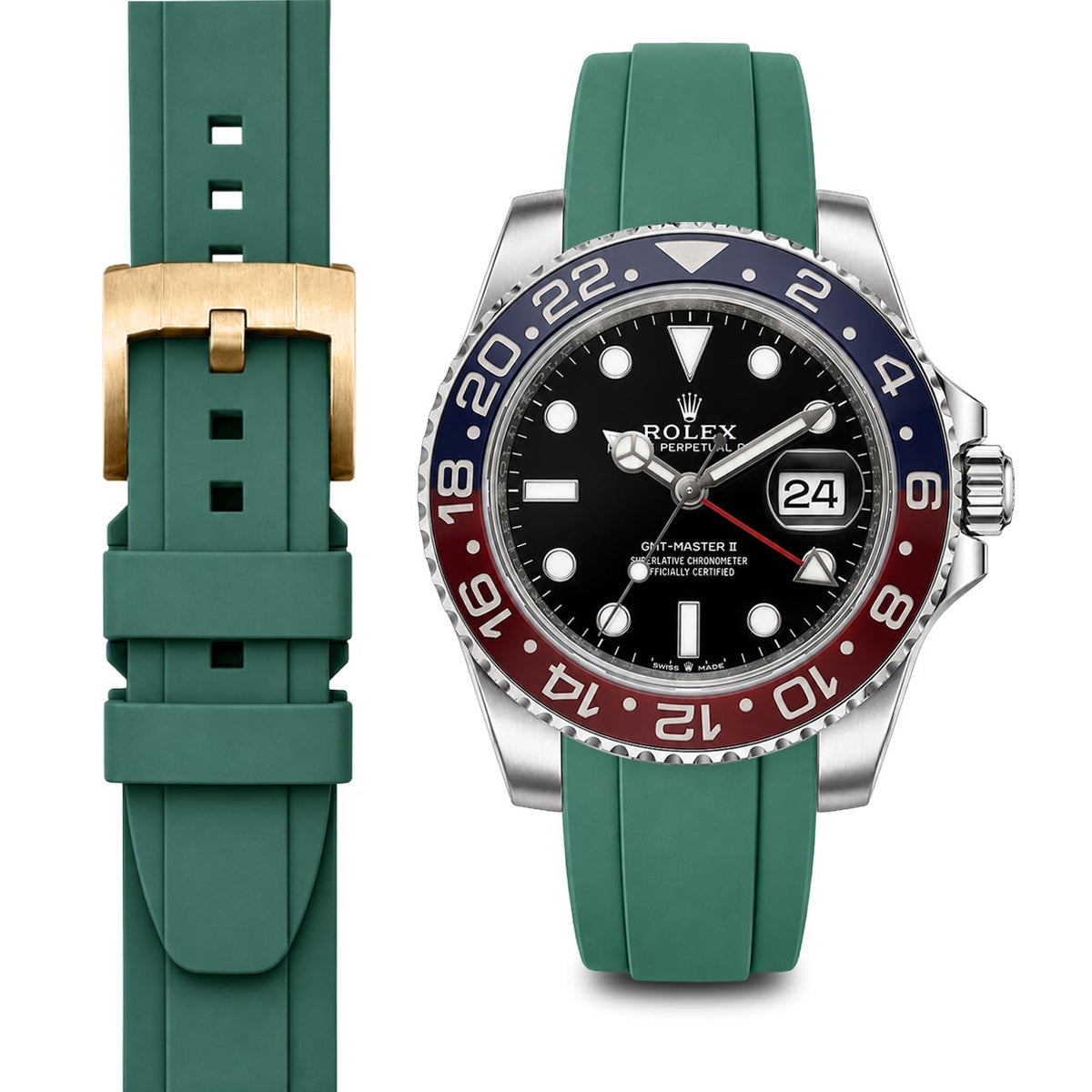 Curved End Rubber Strap for Rolex GMT Ceramic Jubilee with Tang Buckle