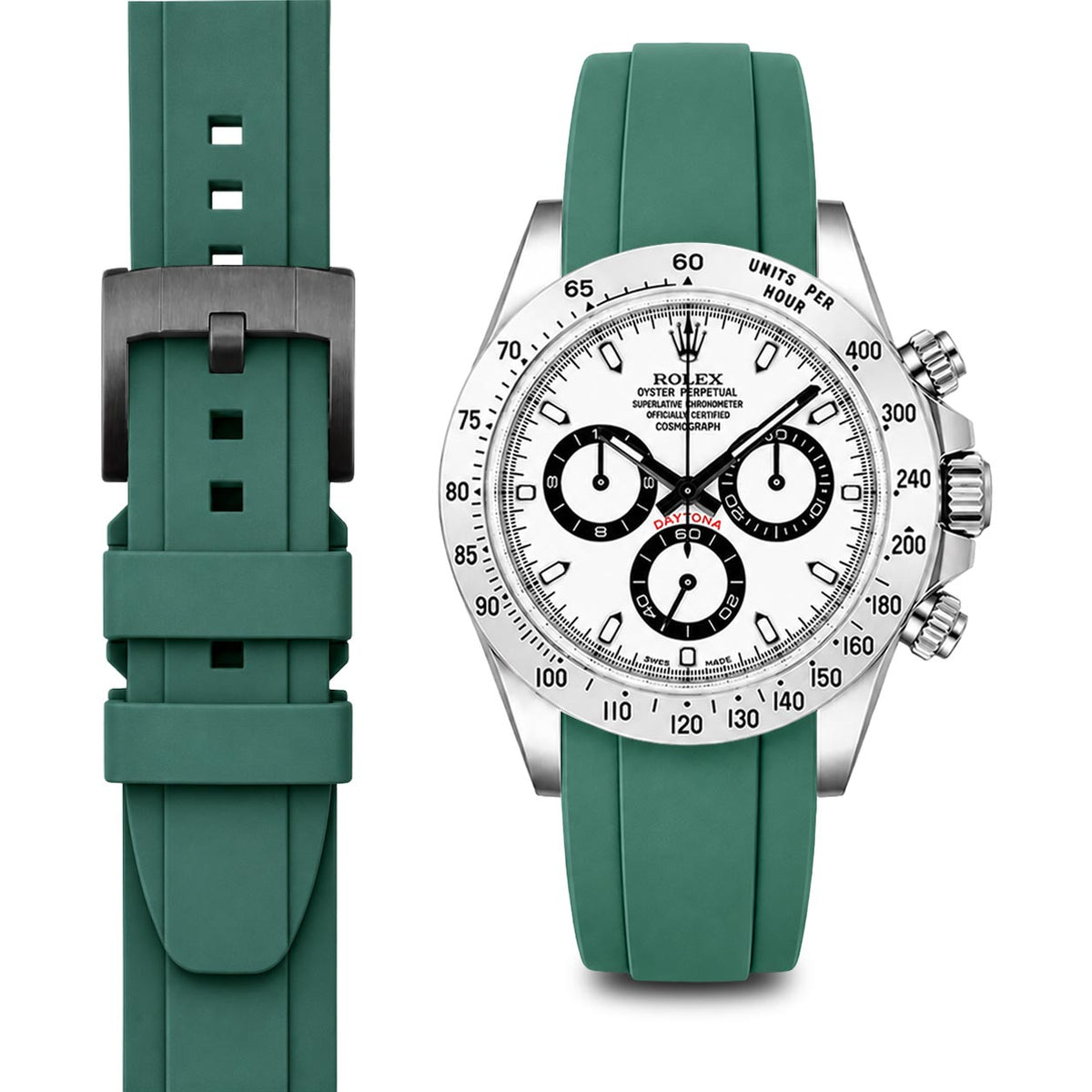 Curved End Rubber Strap for Rolex Daytona with Tang Buckle