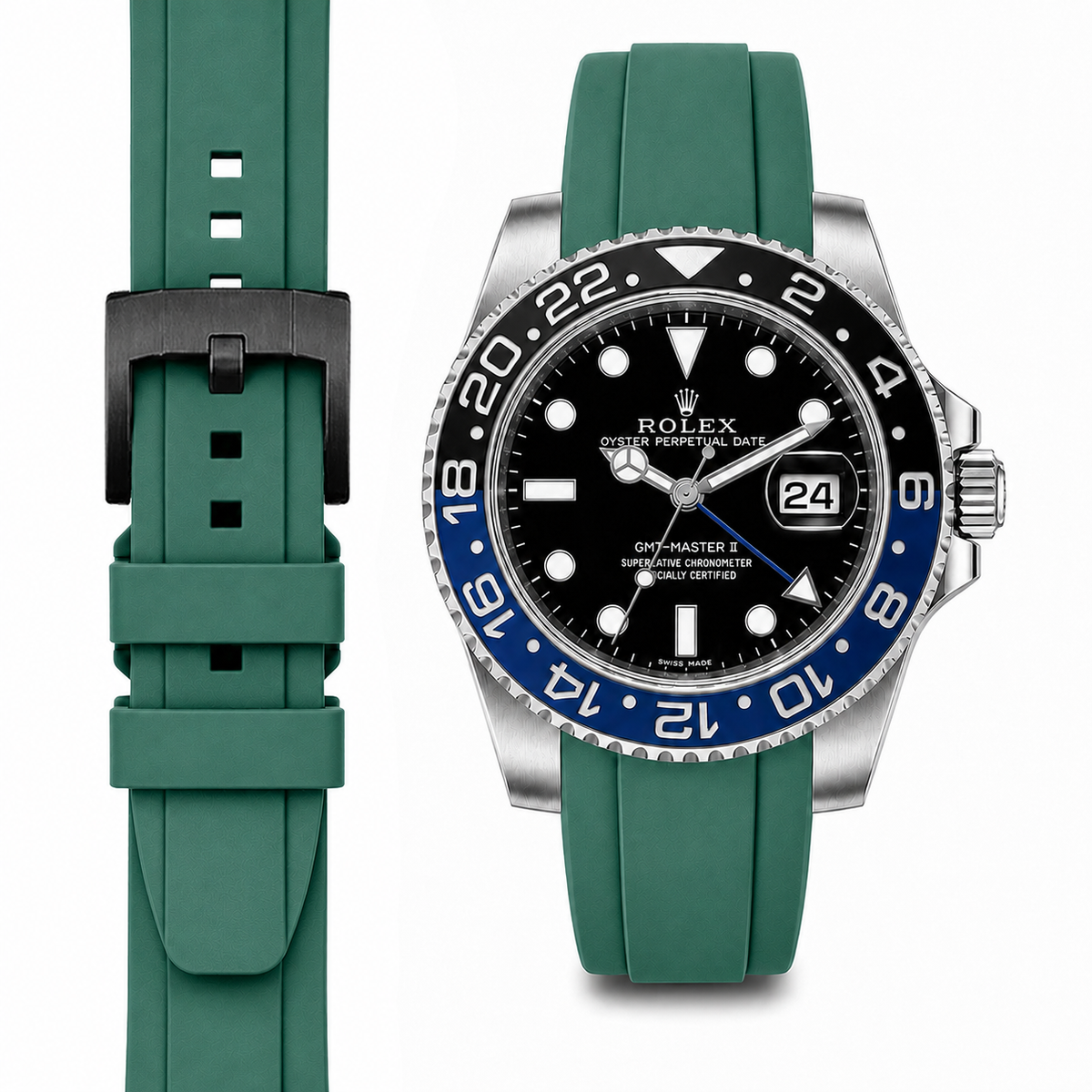 Curved End Rubber Strap for Rolex GMT Master II Ceramic with Tang Buckle