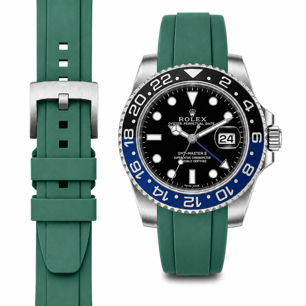 Curved End Rubber Strap for Rolex GMT Master II Ceramic with Tang Buckle