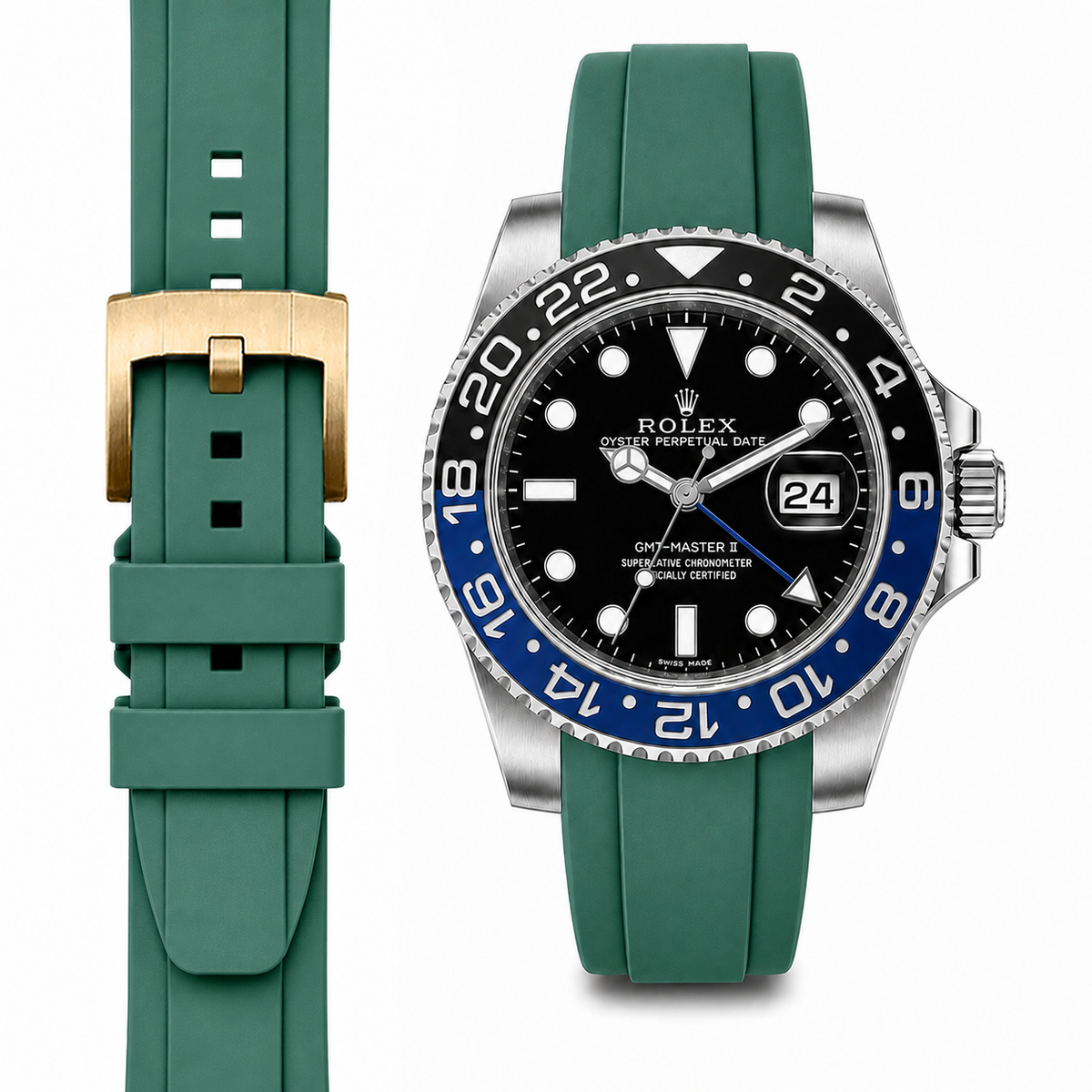 Curved End Rubber Strap for Rolex GMT Master II Ceramic with Tang Buckle