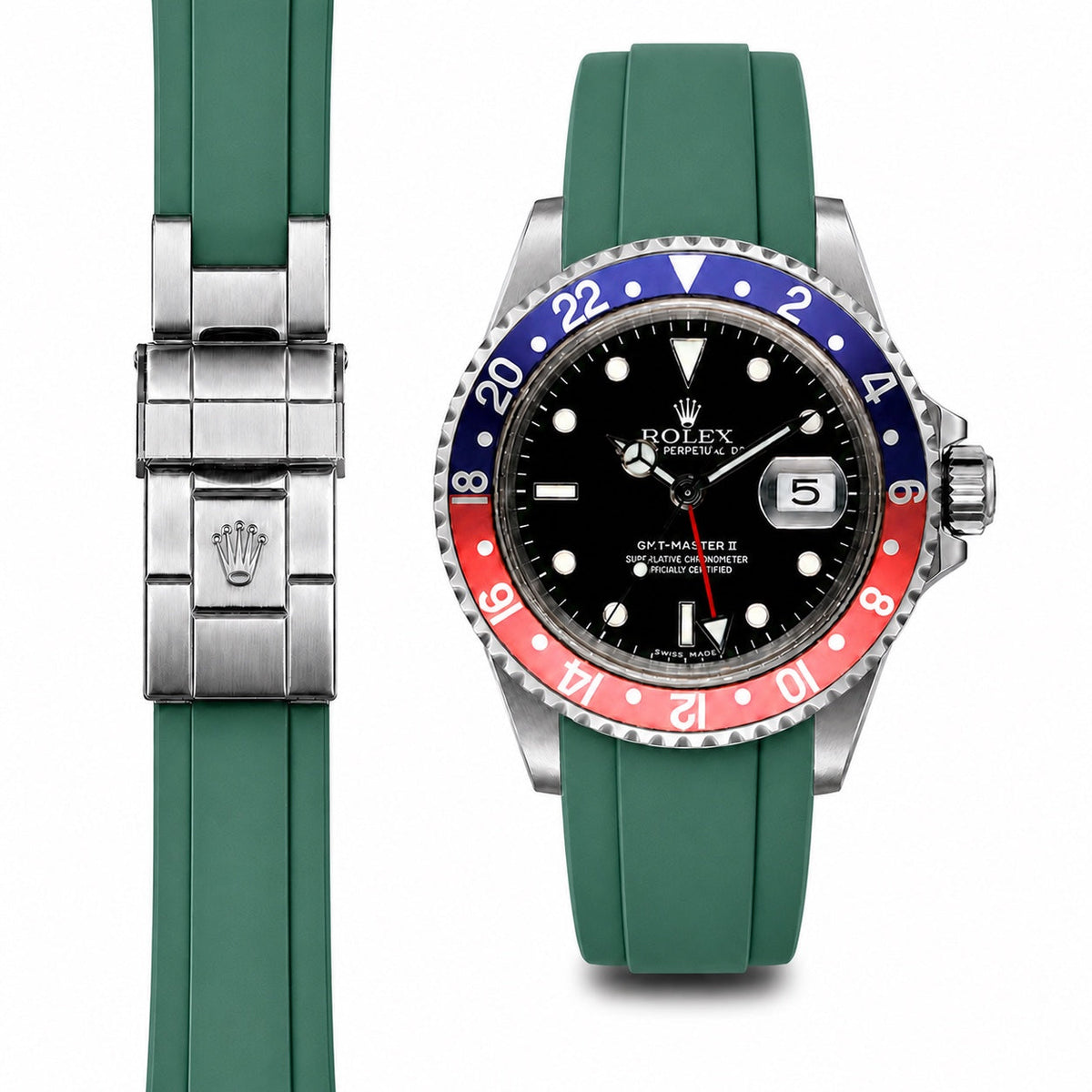 Curved End Rubber Strap for Rolex GMT Master I & II Deployant